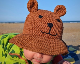 Bear Bucket Hat Crochet Pattern: Embroidered Face Sunhat (PDF Pattern)