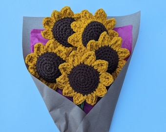 Crochet Sunflower Bouquet, Handmade Cotton Floral Arrangement