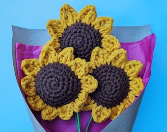 Handmade Crochet Sunflowers Bouquet: Cotton Yarn Floral Decor