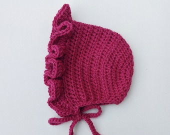Handmade Vintage Frilly Bonnet in Custom Colours, Crochet Baby Bonnet
