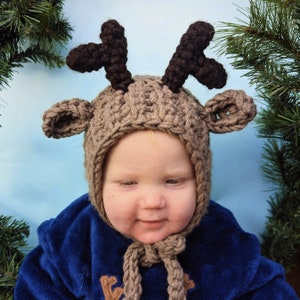 Christmas Reindeer Hat, Baby Toddler Child Adult Deer Bonnet, Baby First Christmas, Christmas Photo Prop Hat, Reindeer Woodland Bonnet