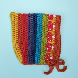Mushroom Toadstool Pixie Baby Toddler Hat with Rainbow Stripes - From Newborn to Adult