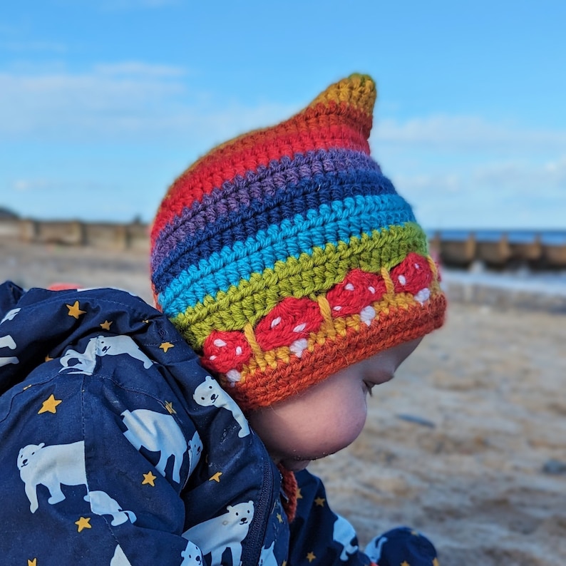 Mushroom Toadstool Pixie Baby Toddler Hat With Rainbow Stripes - From ...