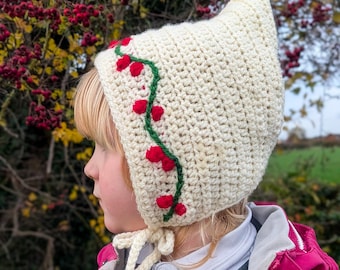 Holly Berry Christmas Crochet Handmade Bonnet