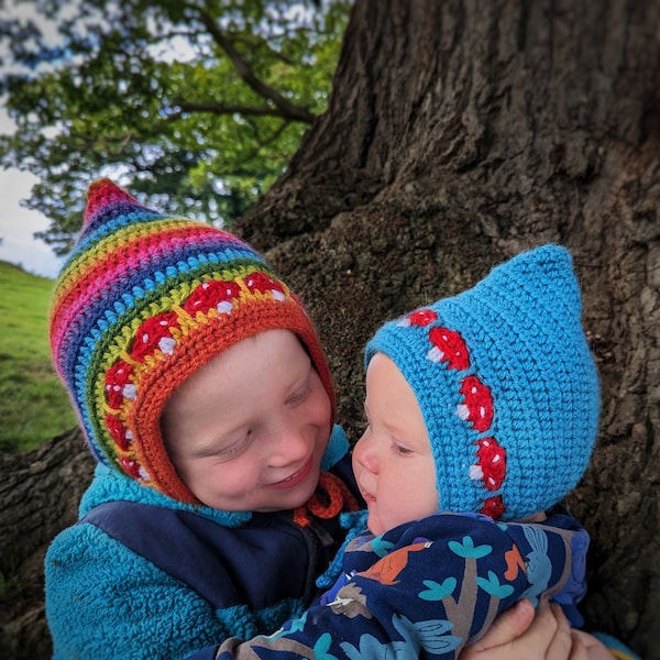 Crochet Pattern Mushroom Pixie Hat. Toadstool Crochet Bonnet Pattern. Newborn to Adult Size. Rainbow Mushroom Crochet Pattern