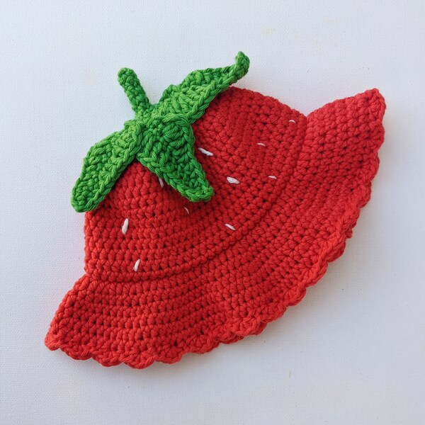 Strawberry Sunhat Crochet Pattern. Crochet Bucket Hat. Strawberry Bucket Hat. Strawberry Wide Brim Sunhat. Newborn to Adult. Summer Sunhat