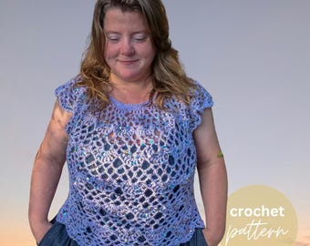Seashells Sequin Top Beach Cover Up Crochet Pattern: Toddler to Adult 3XL Size