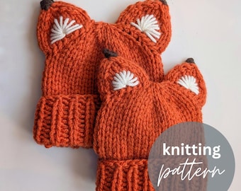 Chunky Knit Fox Beanie Pattern: All Sizes (PDF Pattern)