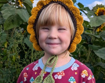 Crochet Sunflower Bonnet: Handmade Baby Toddler Flower Hat