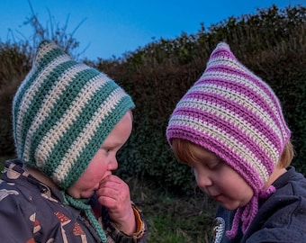 Striped Crochet Pixie Bonnet: Handmade Wool Blend Baby Hat