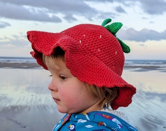 Crochet Pattern Strawberry Sunhat, Bucket Hat, Newborn Baby Toddler Child Adult Easy Crochet Strawberry Sun Hat Pattern