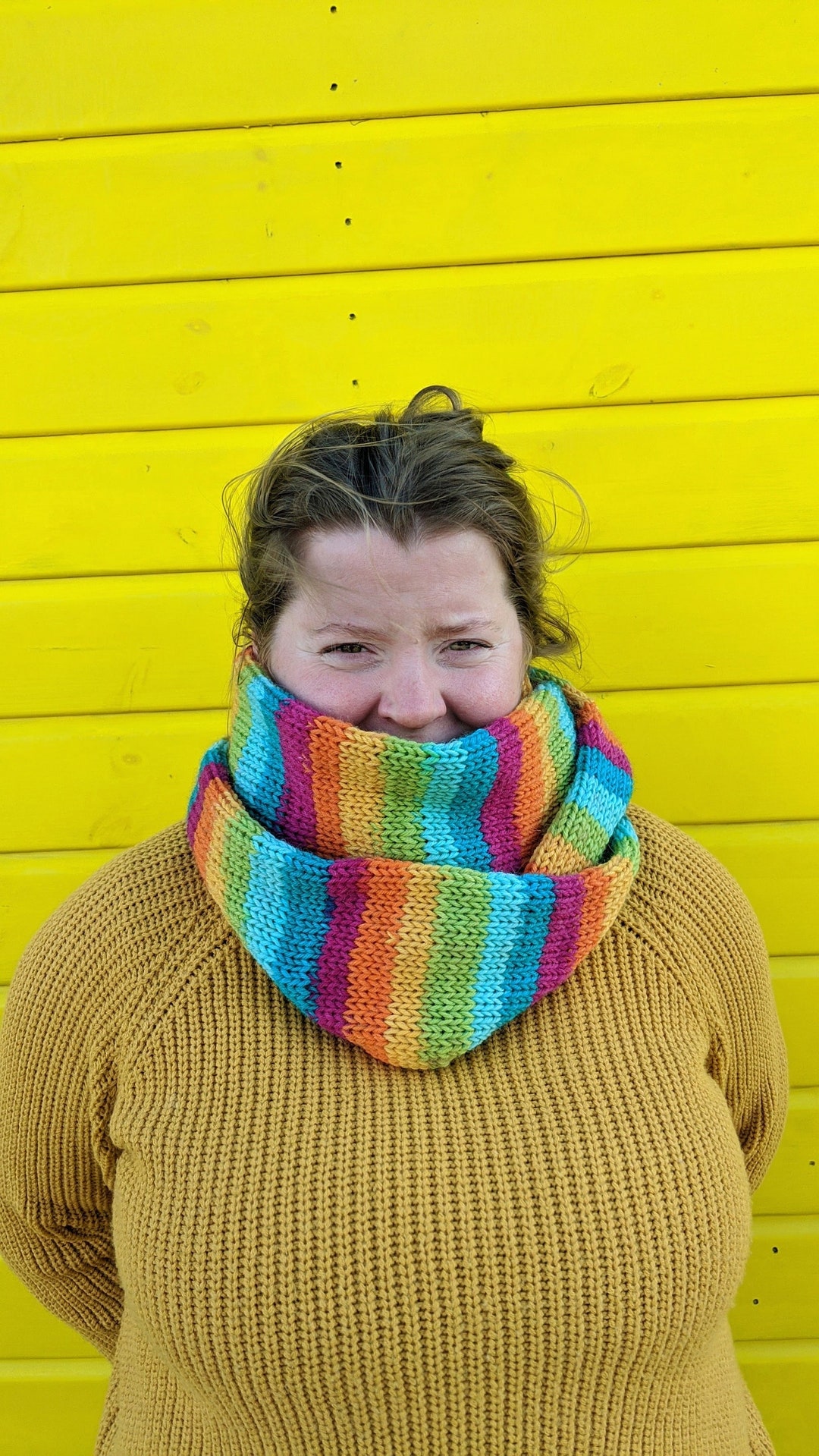 Rainbow Striped Wool Infinity Scarf: Knitted Snood - Etsy