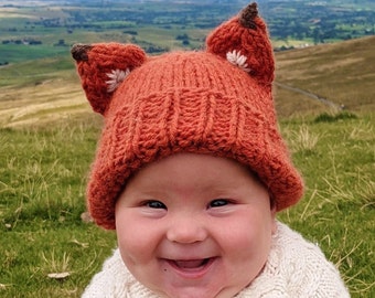 Handmade Wool Alpaca Fox Hat: Foldable Brim Beanie