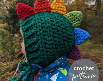 Dinosaur Bonnet Crochet Pattern: Super Chunky Dino Hat (PDF Pattern)