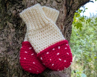 Mushroom Mittens Crochet Pattern: Baby to Child Toadstool Mittens