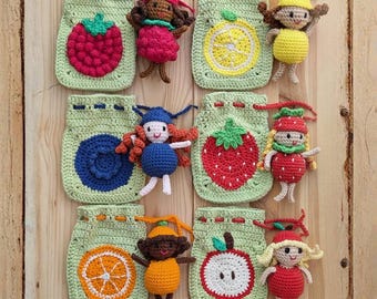 Tutti Frutti Crochet Doll Pattern: Amigurumi Fruit Dolls with Pouches (PDF Pattern)