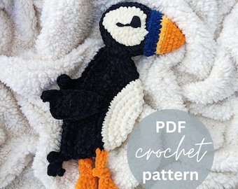 Crochet Puffin Snuggler Pattern: Chenille Yarn Amigurumi (PDF Pattern)
