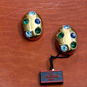 Valentino vintage gold and white clip earrings Verde e blu