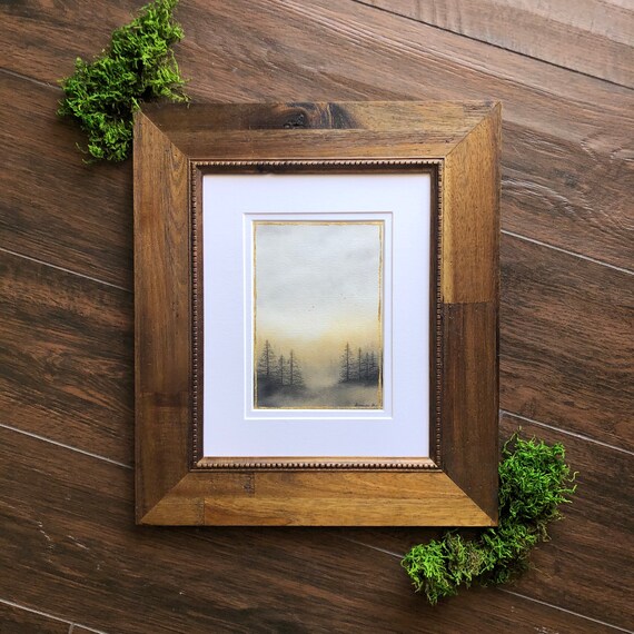 ”Light of Day” Northwoods Landscape Collection. Watercolor and 24k gold leaf edges. Matted and framed.