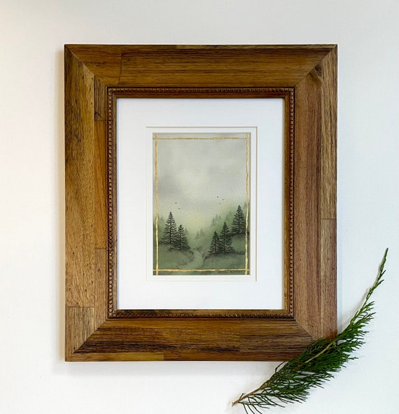 ”Home” Northwoods Landscape Collection. Watercolor and 24k gold leaf edges. Matted and framed.