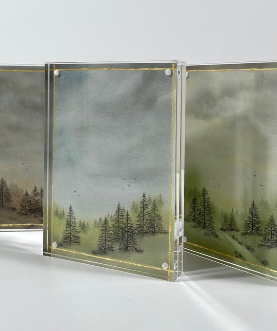 Northwoods Landscape Art Mini Collection. Watercolor art. Moody landscape. Gold leaf. Northwoods.