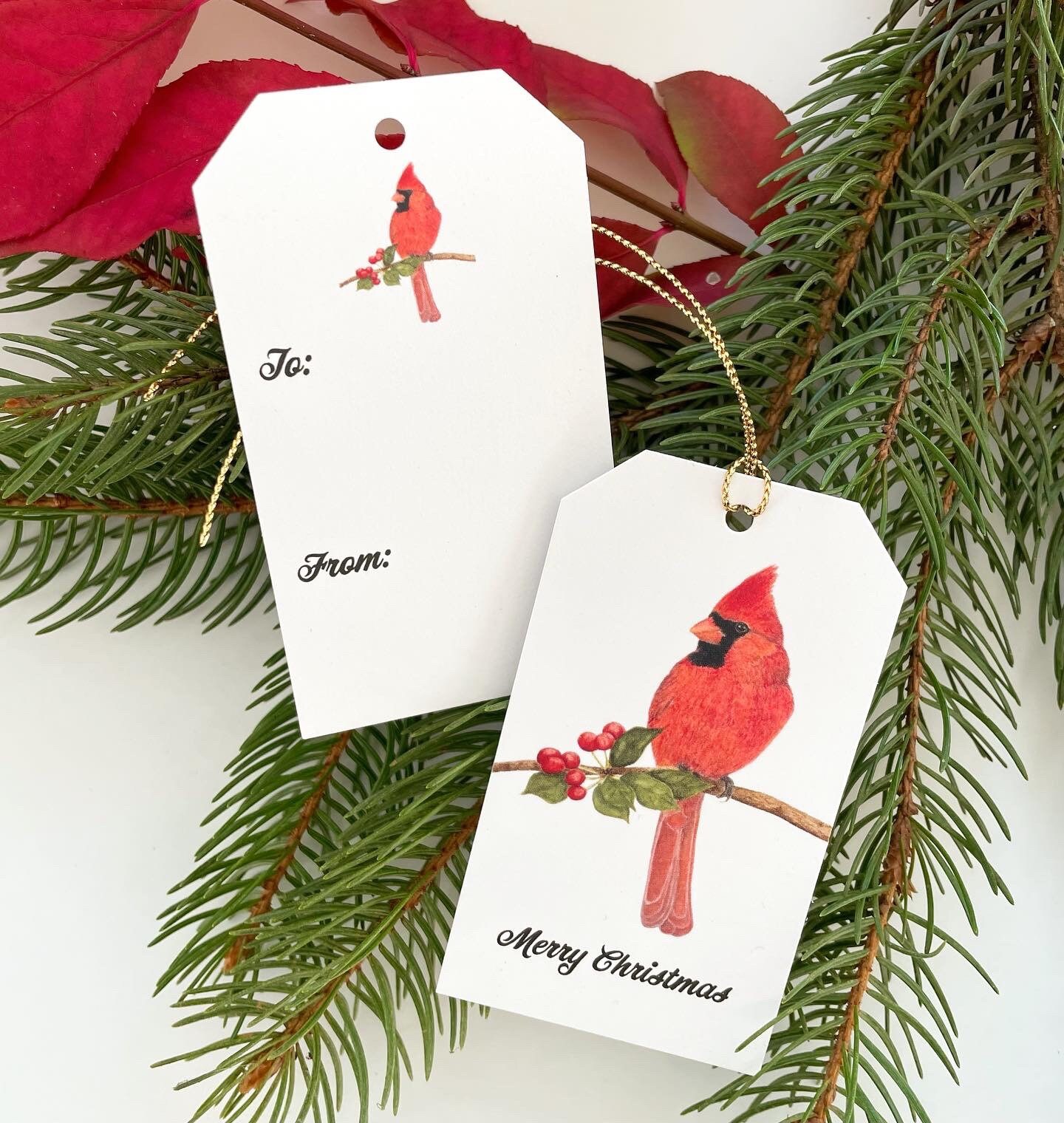 Winter Birds Christmas Tags, Tree Gift Tags, Woodland Cardinal