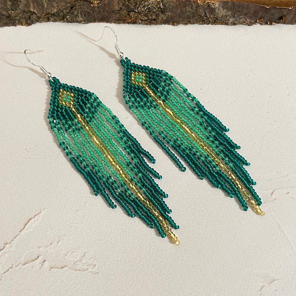 Beaded earrings Green earrings Fringe earrings Shiny earrings Boho earrings Handmade earrings Drop earrings Earrings chandelier