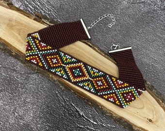 Beaded choker Native necklace Beaded necklace Boho necklace Necklace native pattern Bead loom choker Beaded short necklace Handmade necklace