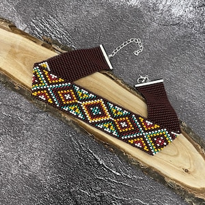 Beaded choker Native necklace Beaded necklace Boho necklace Necklace native pattern Bead loom choker Beaded short necklace Handmade necklace