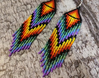 Multicolor Rainbow Beaded Earrings Drops Earrings Native Earrings Gift for Her Earrings BohoState Earrings Fashion Earrings