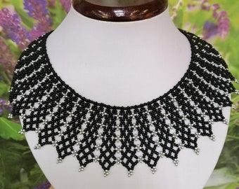Black silver dissent collar RBG Ruth Bader Ginsburg Beaded Collar Necklace Victorian necklace Vintage accessory White choker  necklace
