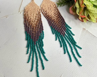 Bead earrings Multicolor earrings Long earrings Boho earrings Handmade earrings Unique earrings Beaded earrings Fringe earrings Gift for her