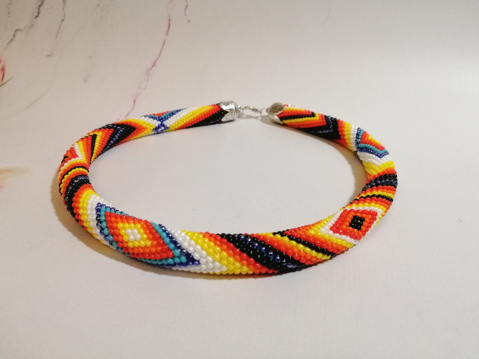 Rainbow Rope Seed Beads Native American Style Beaded Necklace Etsy