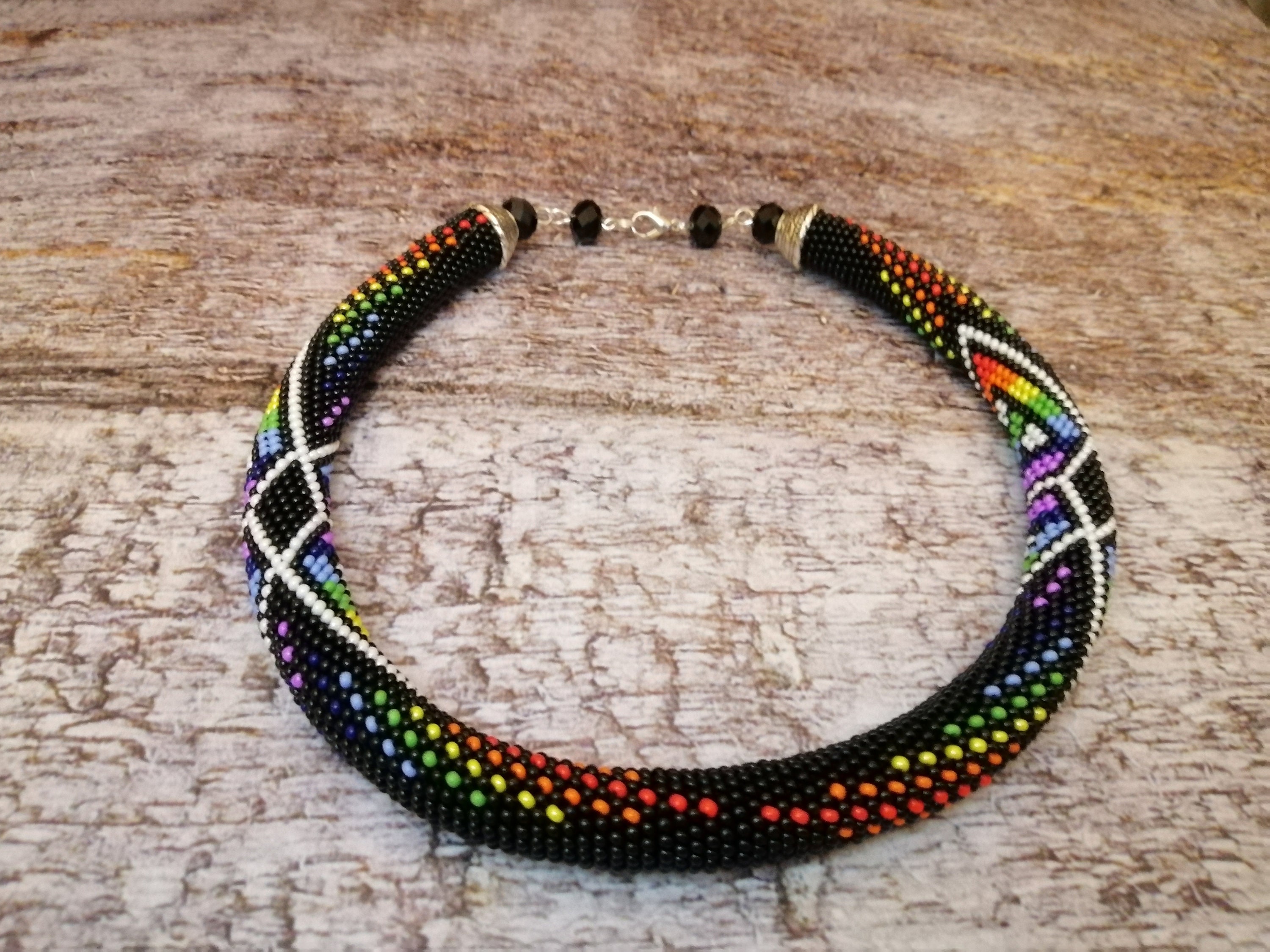 Native Style Rope Beaded American Necklace Black Braided Etsy UK