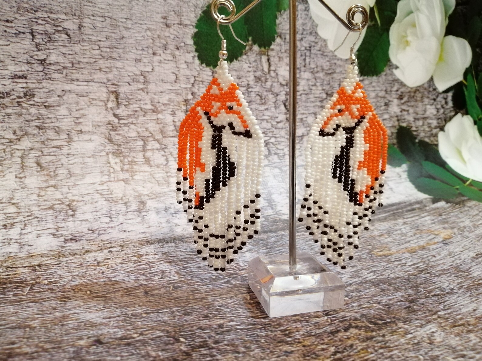 Seed Bead Earrings Animal Print Earrings Red Fox Earrings Etsy