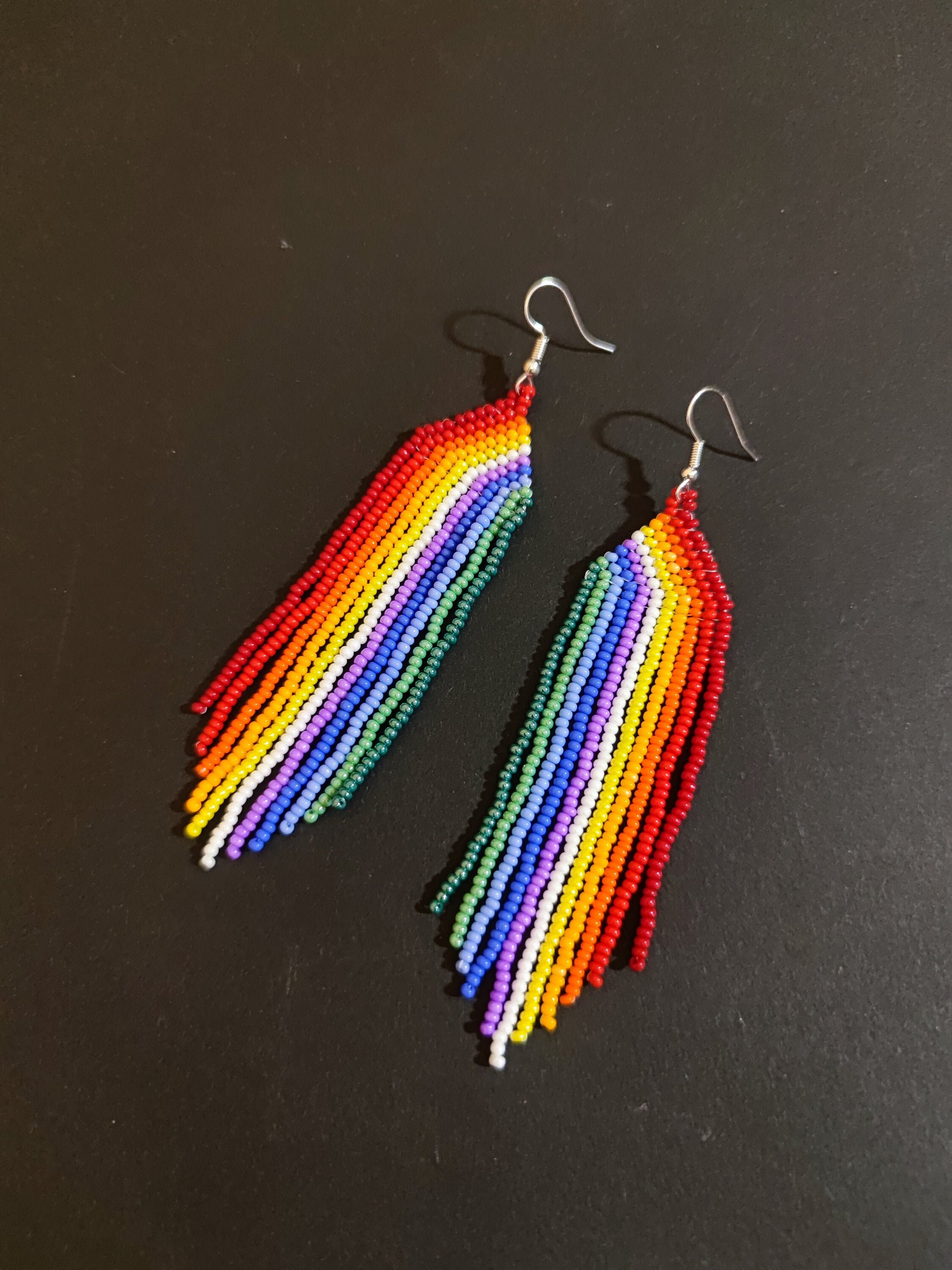 Multicolor rainbow beaded earrings Native earrings Boho Etsy