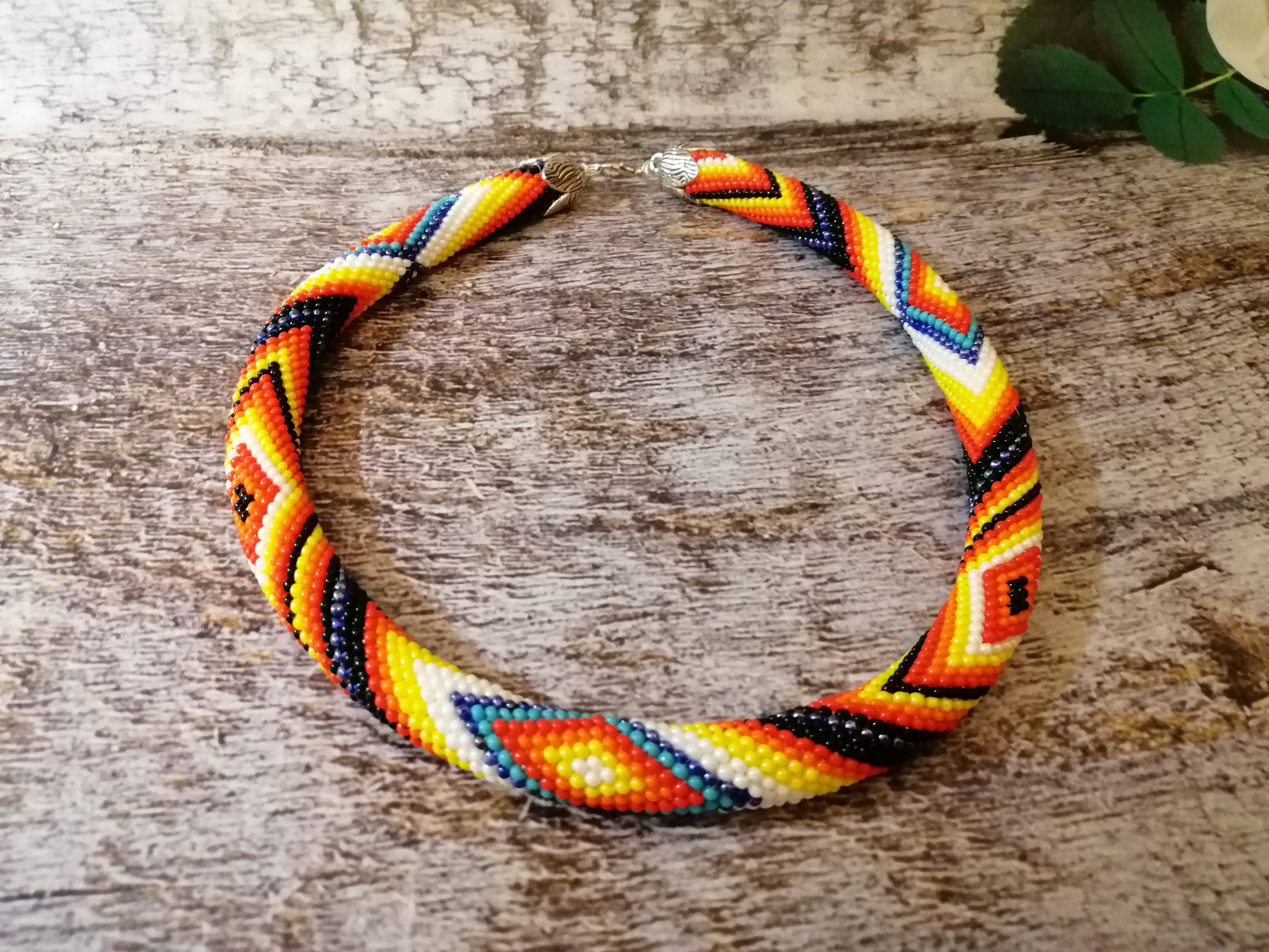 Rainbow Rope Seed Beads Native American Style Beaded Necklace Etsy