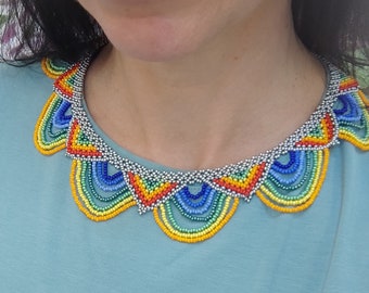 Multicolor rainbow necklace Native necklace Beaded collar Statement necklace Gift for her Boho necklace Trendy necklace Cute necklace