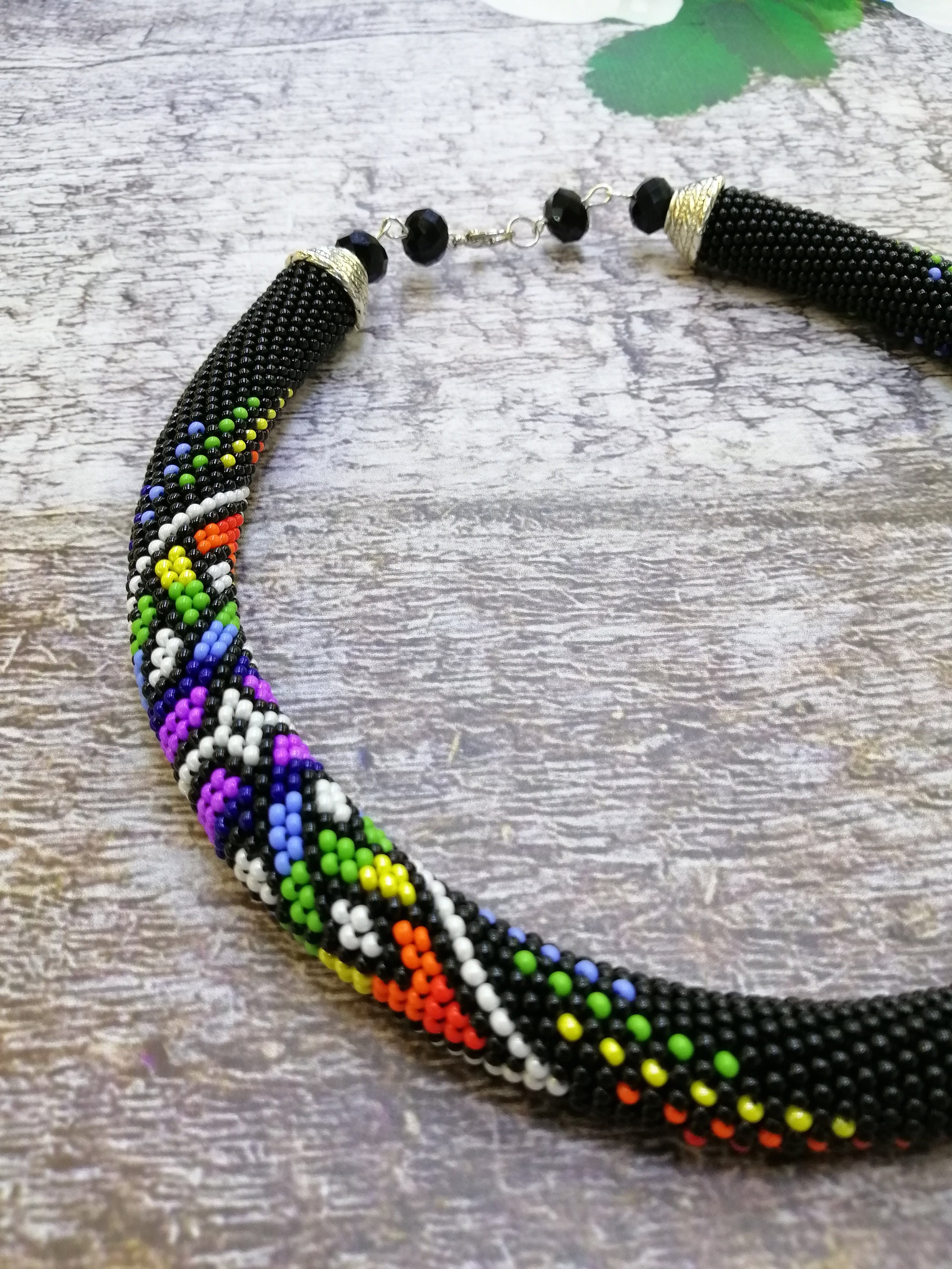 Native Style Rope Beaded American Necklace Black Braided Etsy UK
