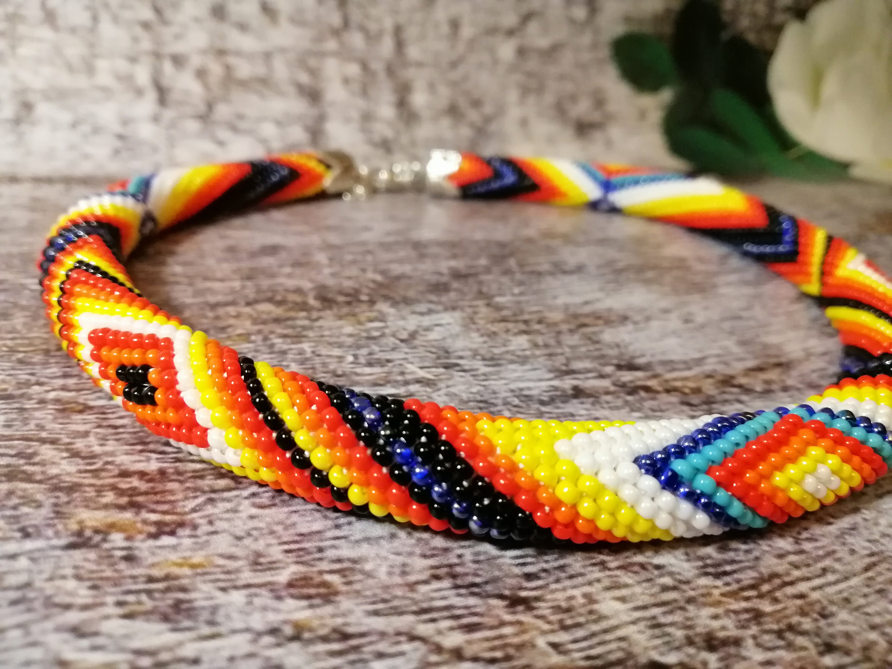 Rainbow Rope Seed Beads Native American Style Beaded Necklace Etsy
