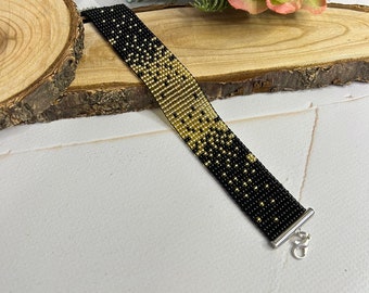 Beaded bracelet Black gold bracelet Loom bracelet Beaded cuff bracelet Ombre bracelet Native beaded bracelet Boho bracelet Gifts for her