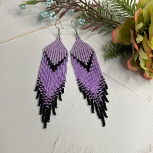 Bead earrings Purple beaded earrings Fringe earrings Long beaded earrings Handmade earrings Drop earrings Unique earrings Gifts for her