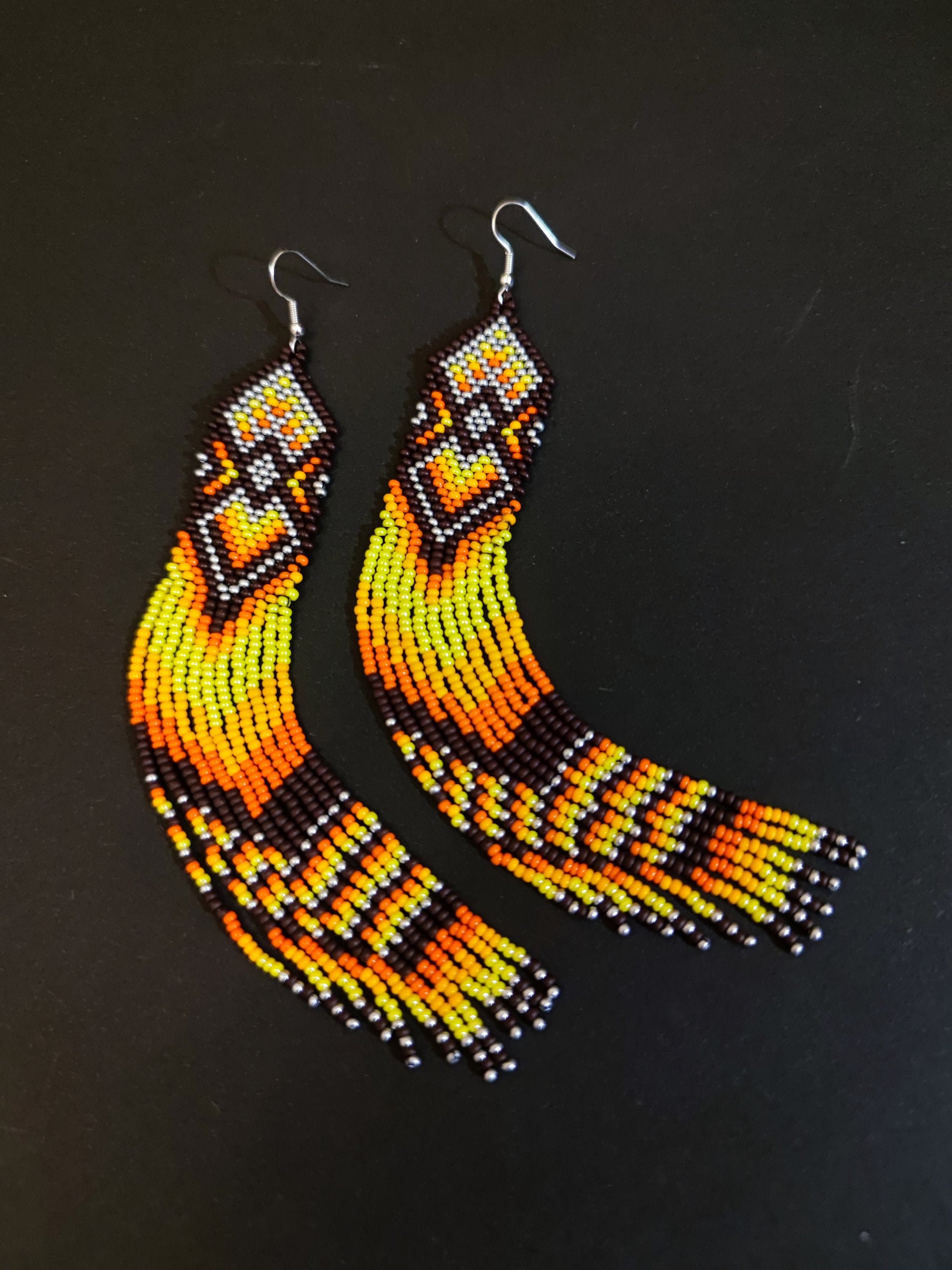 Yellow long beaded earrings Native earrings Statement earrings Etsy