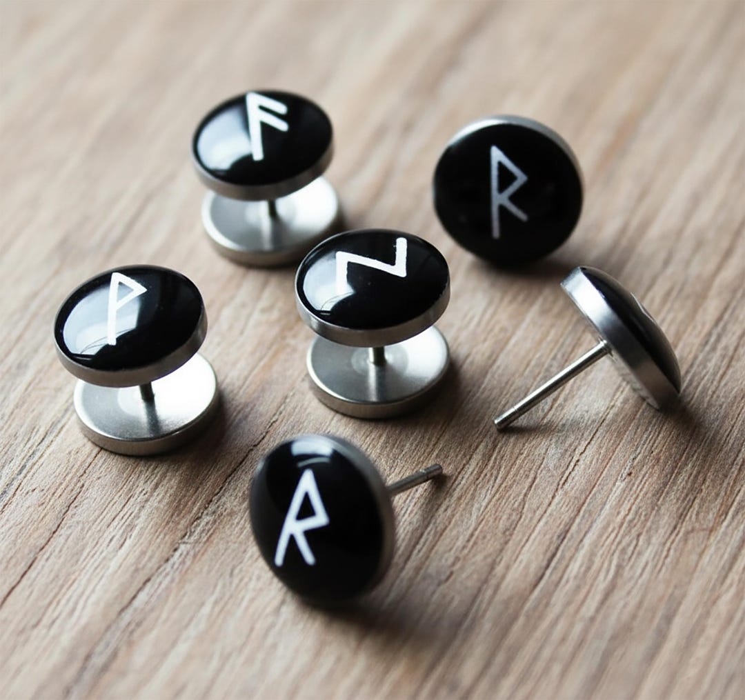 Remy Rune Plug Rune Fake Plug Earrings • Faux Gauges • Viking Symbol Studs • No ...