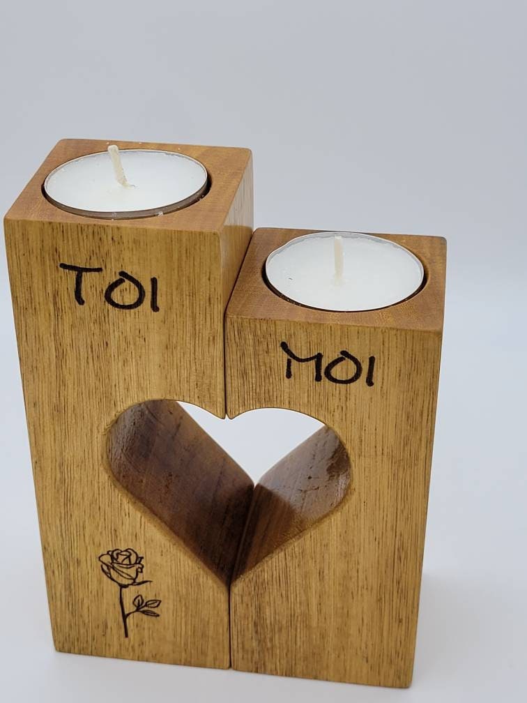 Bougeoir en Bois avec Coeur