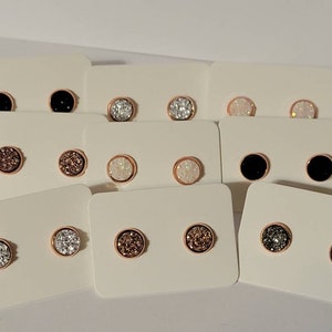 Druzy Stud 6mm Rosegold setting choose stone color. Black, silver, rosegold, gunmetal,iridescent. Lead and Nickle free. Stocking Stuffer