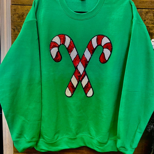 Corded Ribbed Sequin Patched Santa Claus Graphic Sweatshirt
