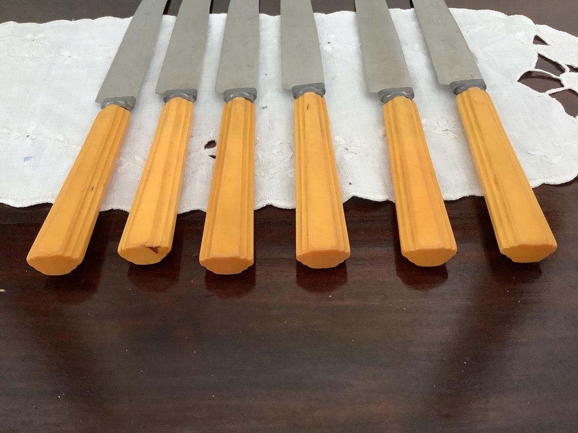 Vintage Set of 6 Bakelite Handles Knives Etsy
