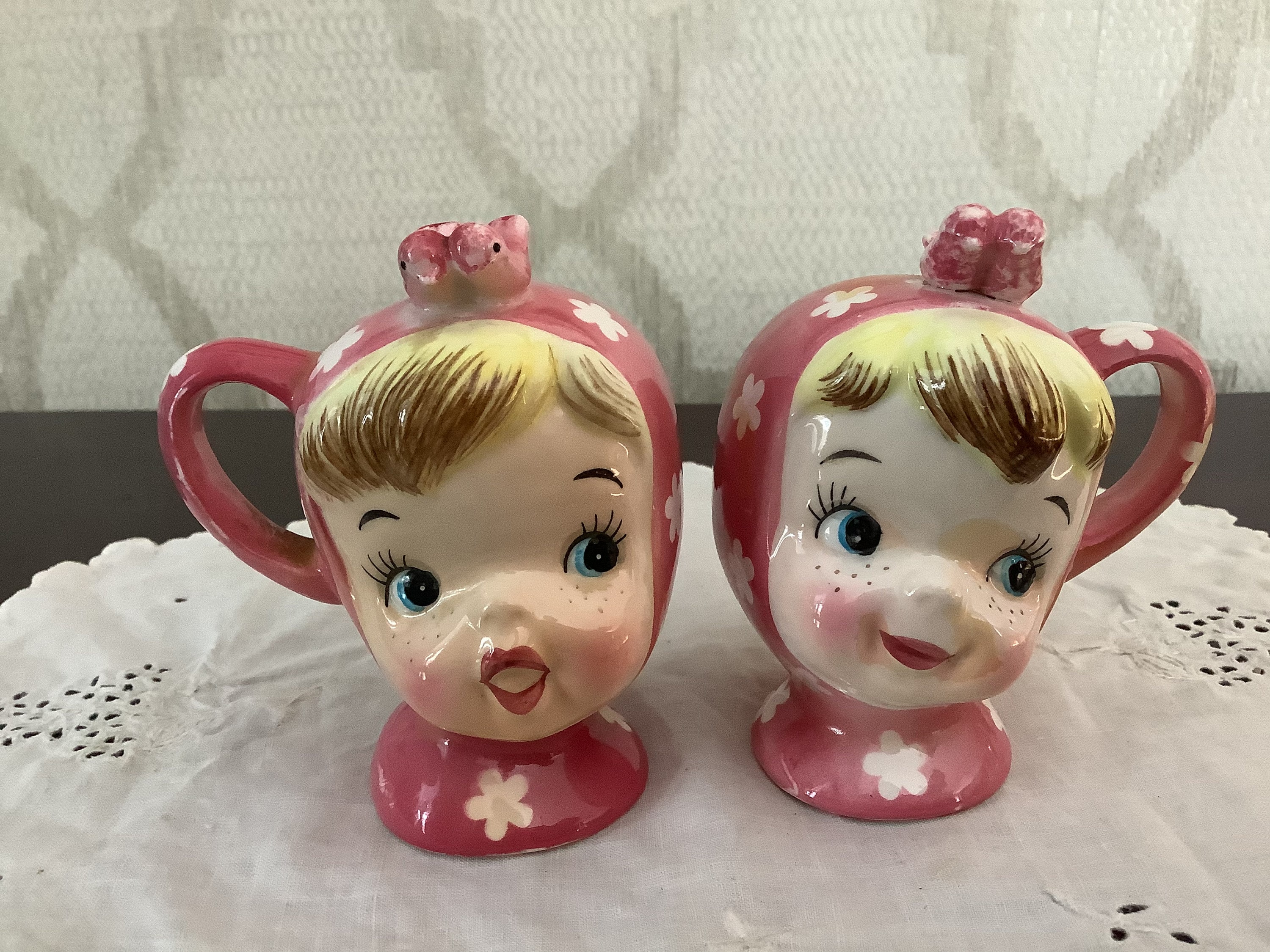 Vintage Napco Miss Cutie Pie Pink Salt and Pepper Shakers