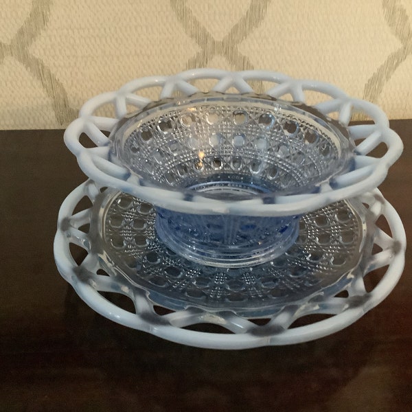 Vintage Depression Glass like Katy pattern candy bowl and plate